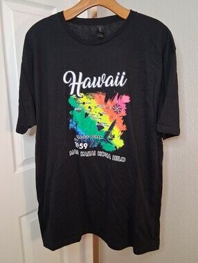 Hawaii T Shirt Black And Neon Unisex Large Gildan Graphic Tee